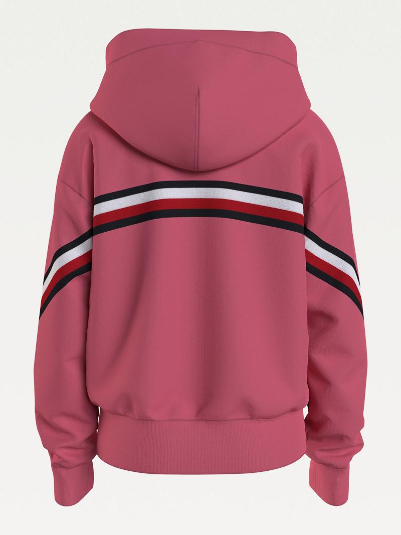 Lány Tommy Hilfiger Organic Pamut Stripe Hoodies Piros | HU 1786DFM